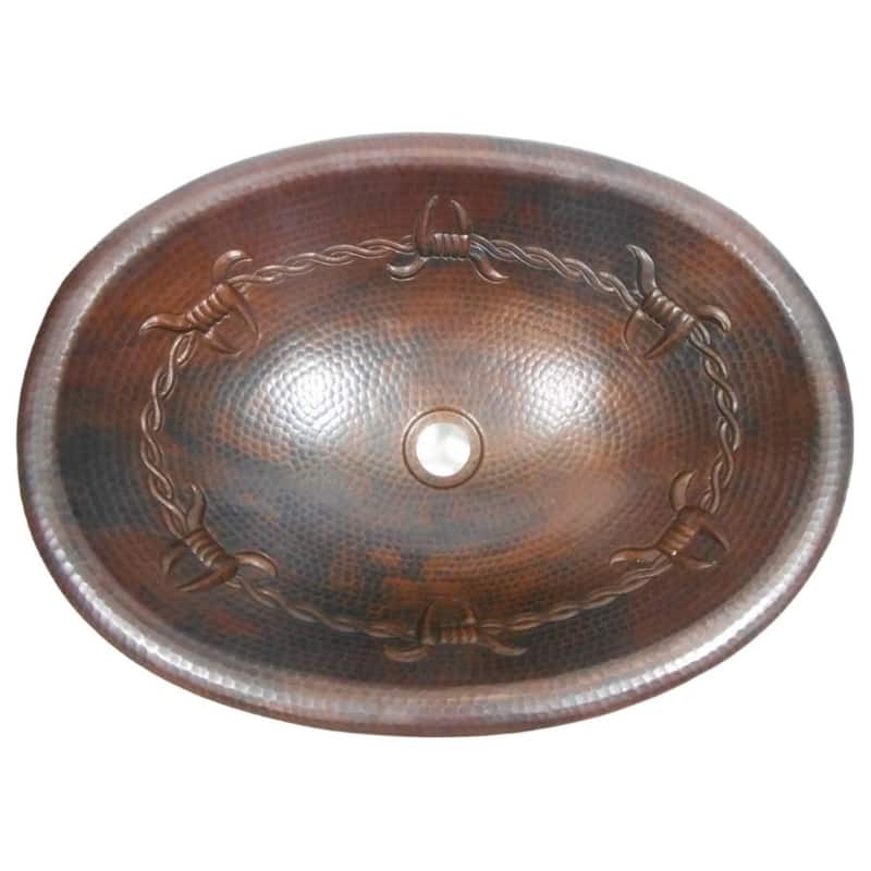 19" Oval Copper Bathroom Sink with Barbed Wire Design by SimplyCopper - 19" x 14" x 5"