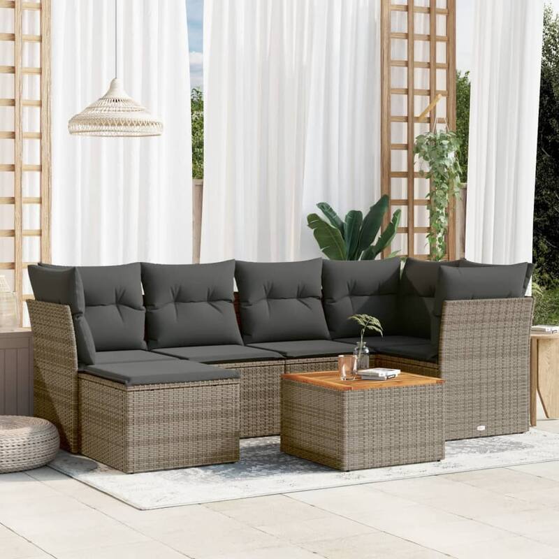 vidaXL Patio Sofa Set with Cushions Outdoor Furniture 7 Piece Poly Rattan - 24.4 x 24.4 x 27.2 - Grey