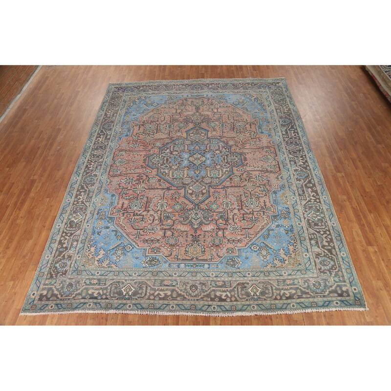 Light Pink Medallion Tabriz Persian Area Rug Handmade Wool Carpet - 9'9"x 12'8"