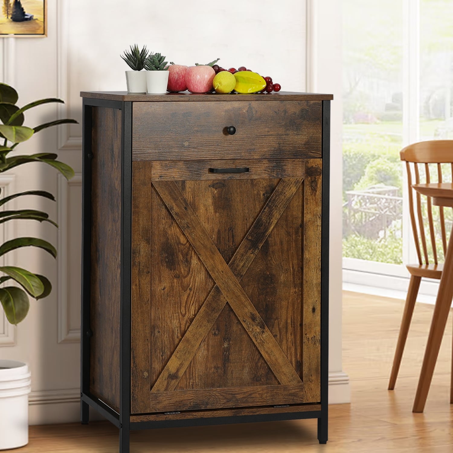 Rustic Wood 13 Gallon Kitchen Trash Can 