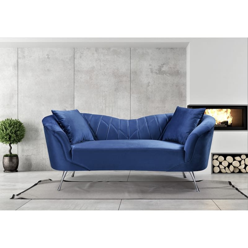 Flores Velvet Loveseat - Dark Blue