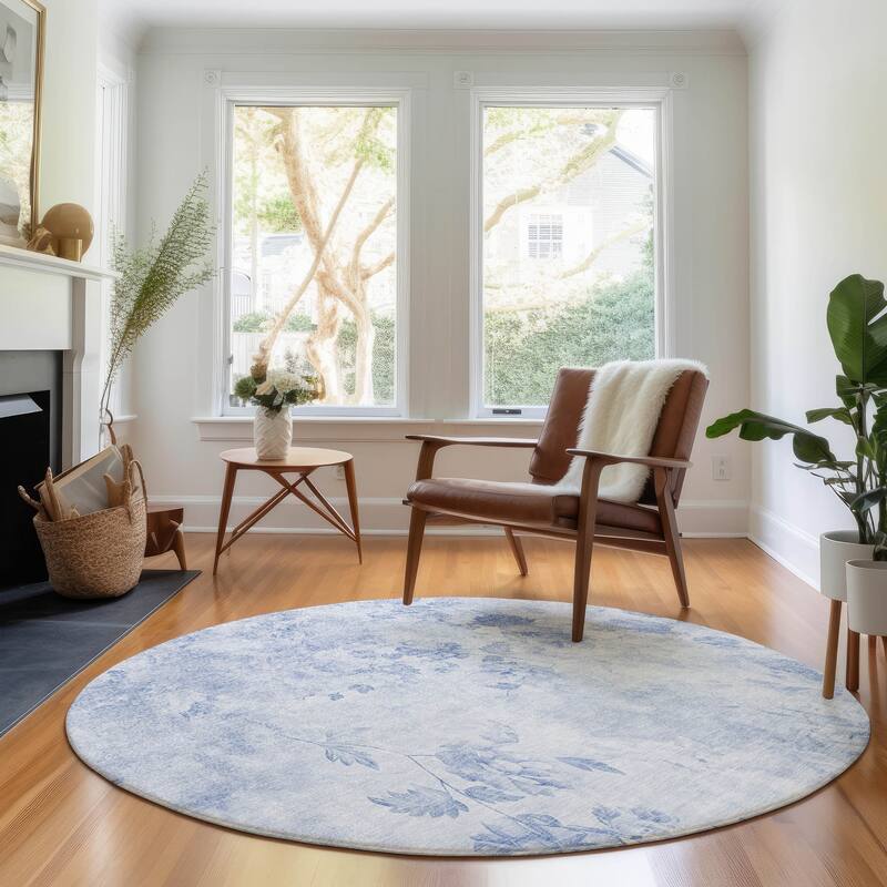 Premium Washable Super Soft Modern Floral Mayfield Rug - Sky - 8' x 8' - Round