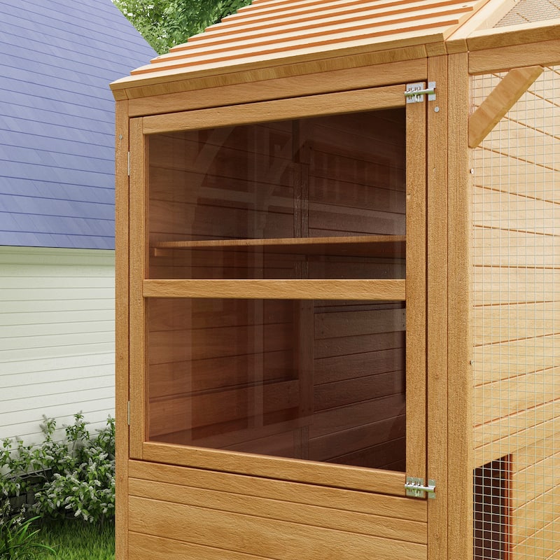 Large Outdoor Wooden Chicken Coop & Cat Enclosure with Run, 2 Colors Pet Cage