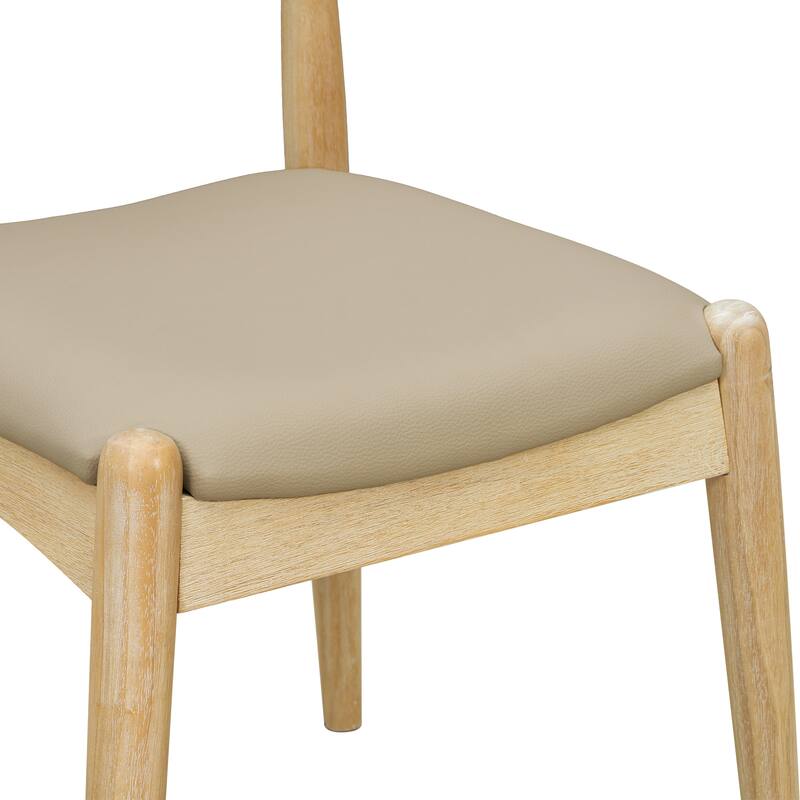 Set of 2 Rubberwood Dining Chairs, Ergonomic Backrest & Faux Leather Upholstery