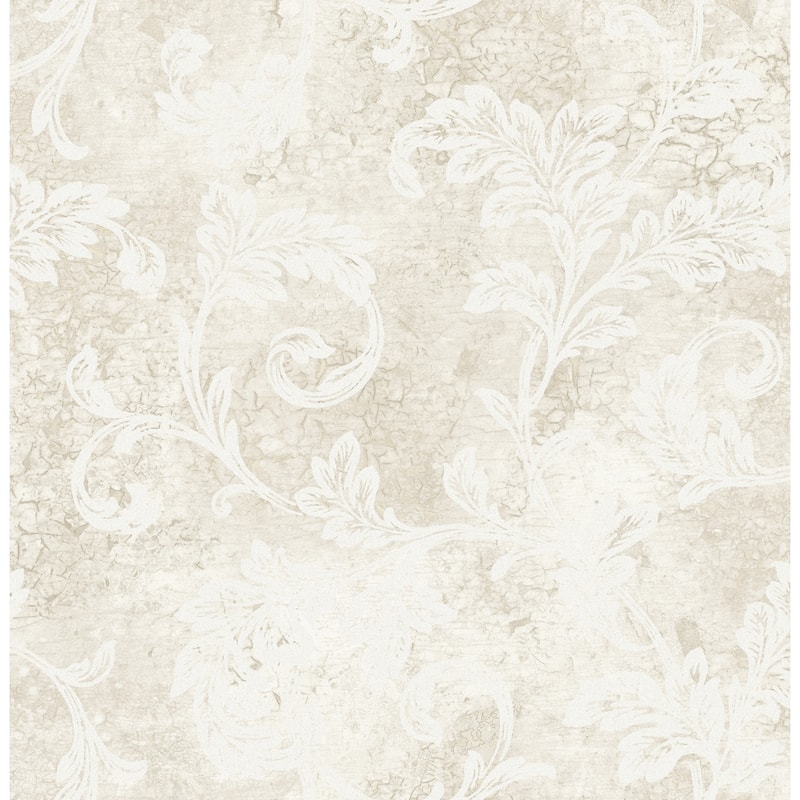 Seabrook Designs Villa Scroll Unpasted Wallpaper - 20.5 in. W x 33 ft. L - Taupe & Gold Glitter