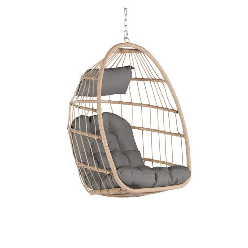 Egg Chair Outdoor Without Stand Indoor,Wicker Rattan Hammock Egg Porch Swing with Cushions for Bedroom Patio Balcony