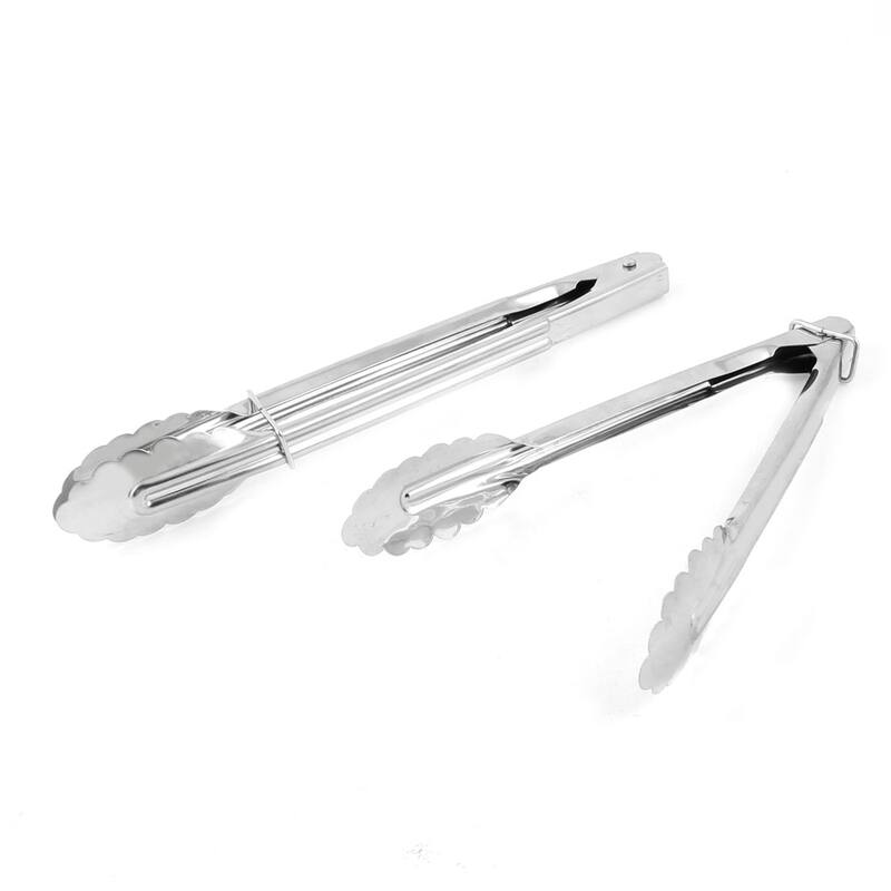 2 in 1 Kitchenware Metal Silver Tone Buffet Salad Food Tong Clip - Silver Tone