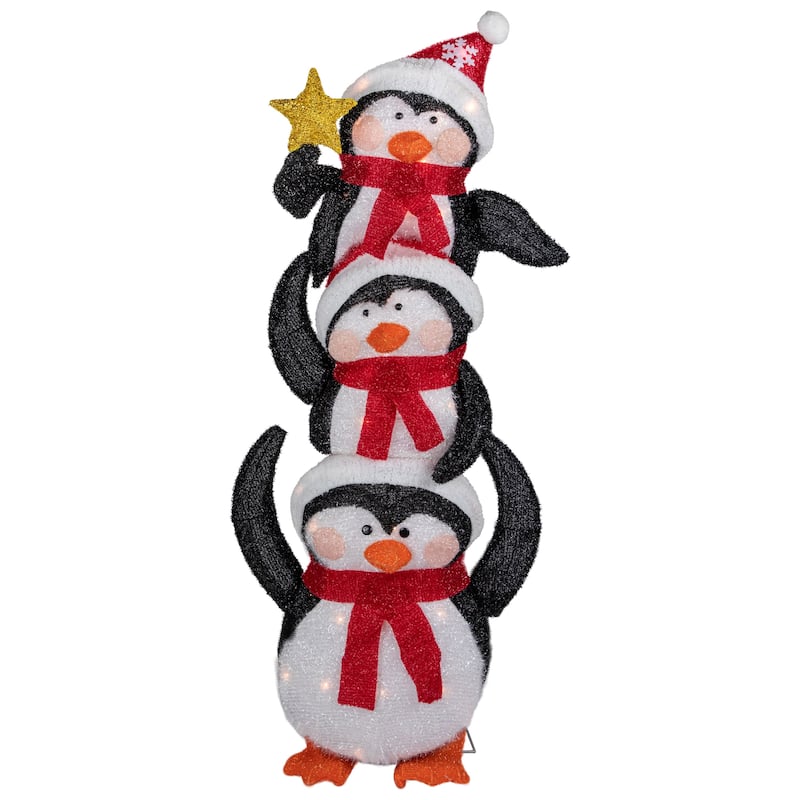 41" Lighted Stacked Penguin Family Outdoor Christmas Decoration - Black