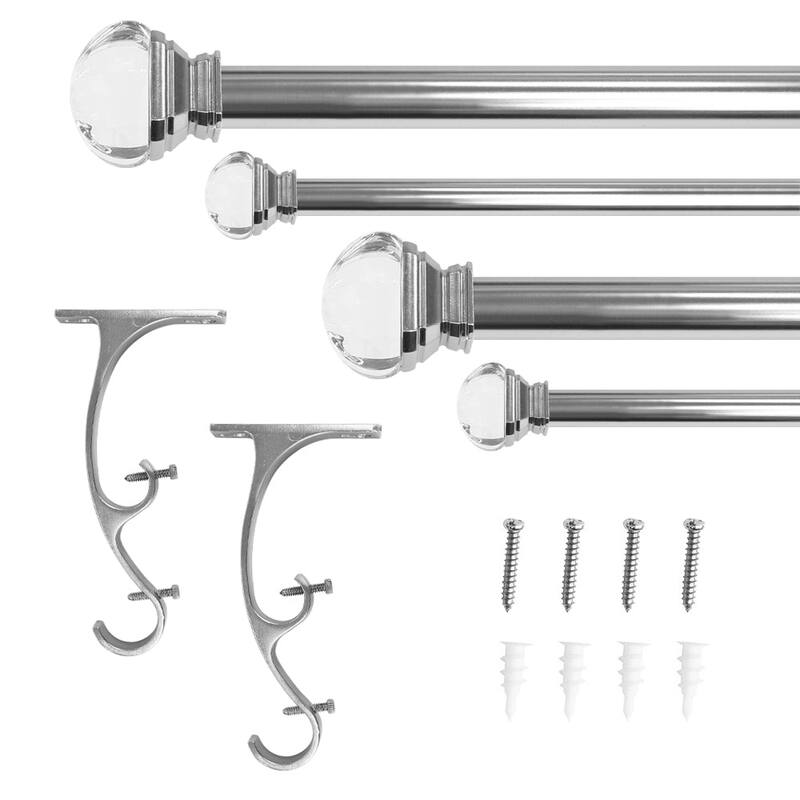 Lumi 1" Double Curtain Rod Set - Crystal Square finials - Silver - 36"-72"