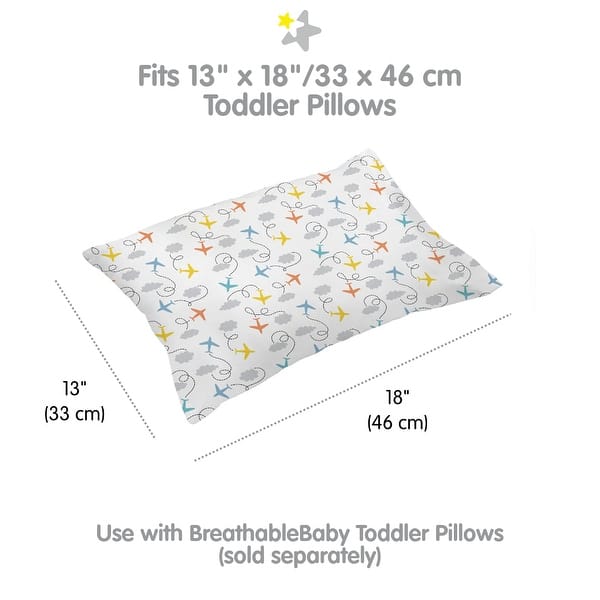 dimension image slide 1 of 13, BreathableBaby Cotton Percale Pillowcase, For 13" x 18"/33 x 46 cm Toddler Pillow, Prints (2-Pack)
