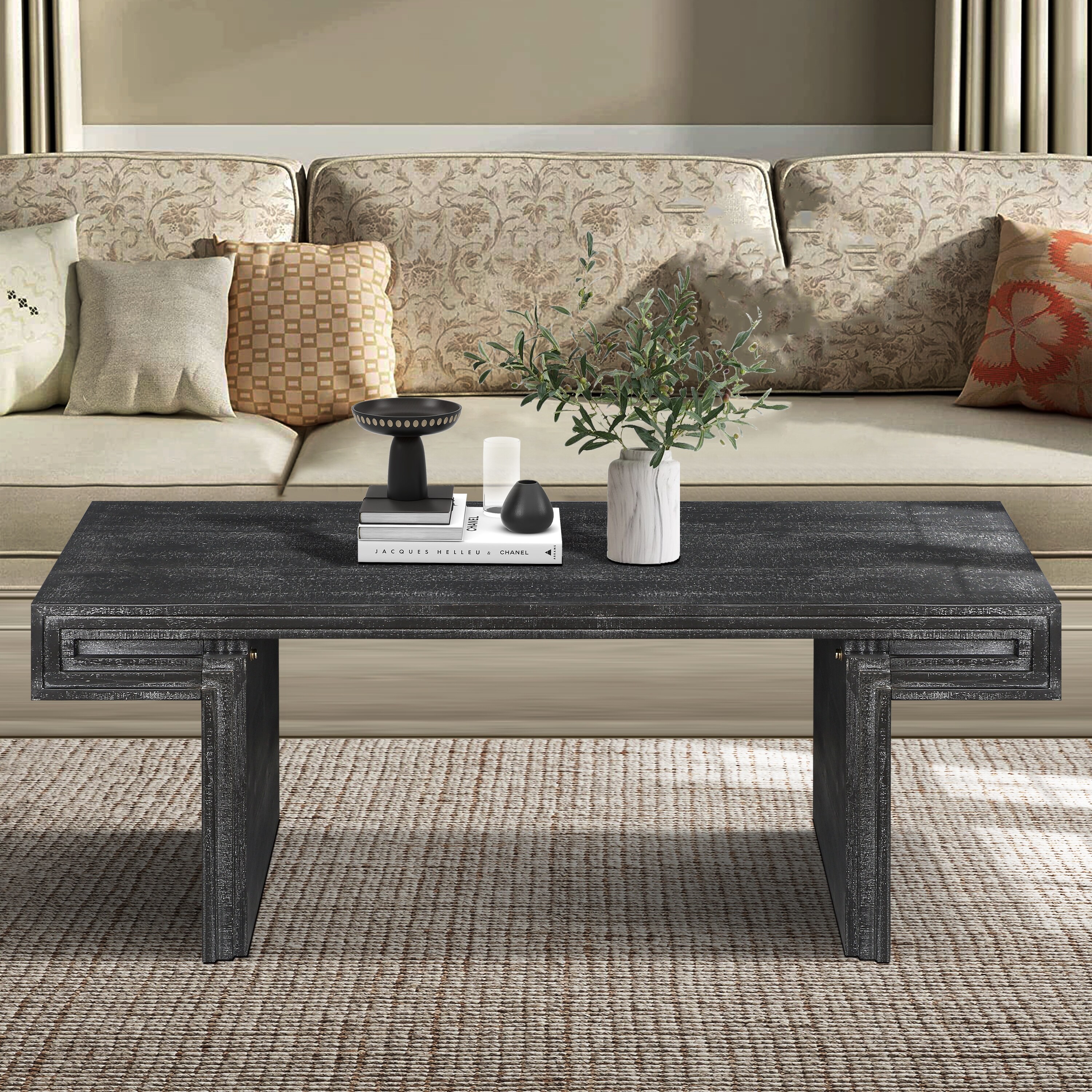 Vintage Industrial Coffee Table,Premium Reclaimed Wood Texture
