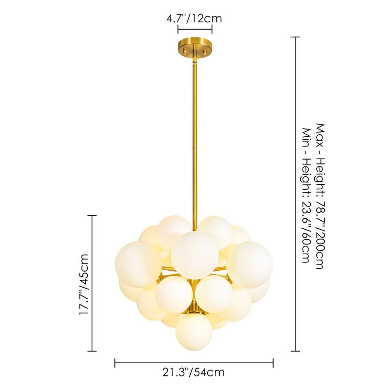 19-Light Brass Modern Glass Globe Bubble Chandelier Dining Room Light with Creative Grape Shape