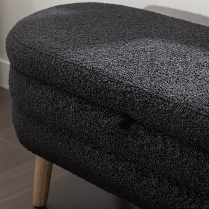 Boucle Fabric Storage Bench Bedroom Bench w/Wood Legs For Living Room