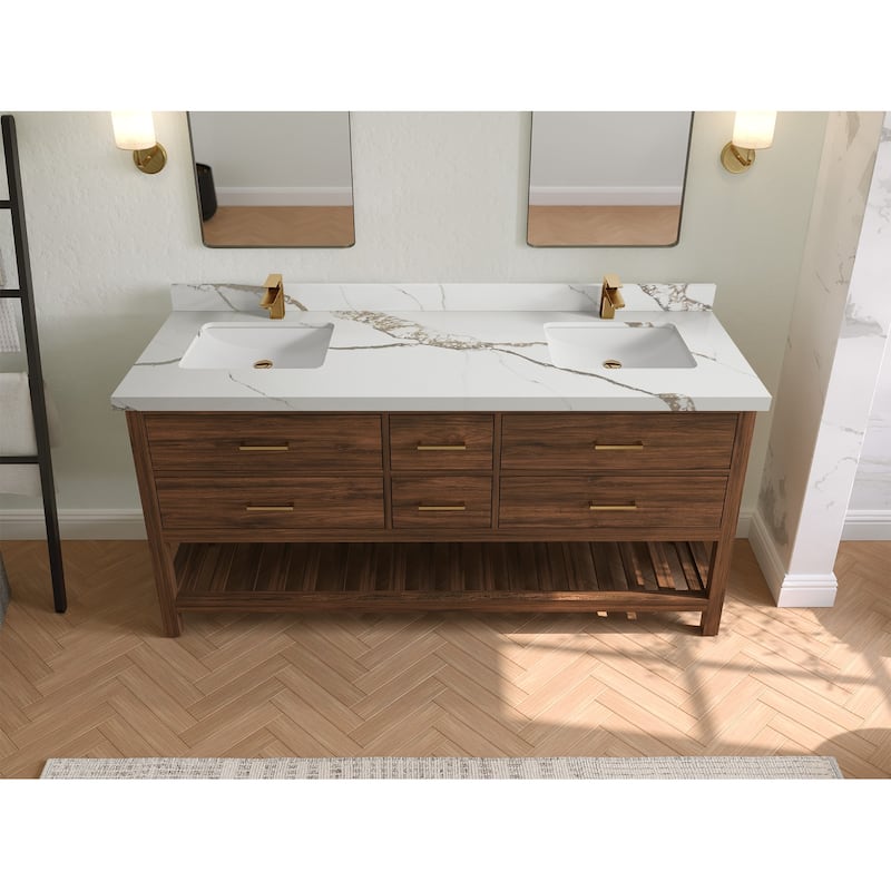 Willow Collections 72 in. W x 22 in. D Parker Solid Teak Double Sink Bathroom Vanity with Countertop