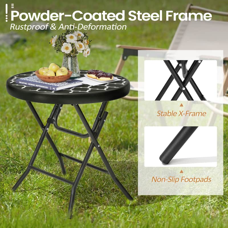 Crestlive Outdoor Side Table Patio Small Folding Table with Tempered Glass Table Top