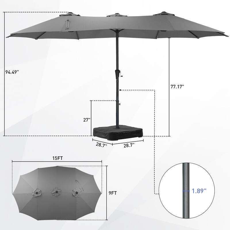 Ainfox 10ft Solar Patio Umbrella 40 LED Lighted and Umbrella Base, Strip Lights Outdoor Market Table Umbrella