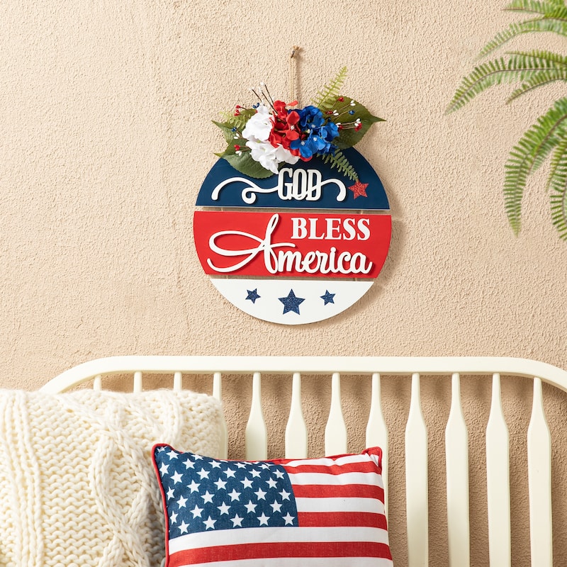Glitzhome Patriotic/Americana Wooden Flag Sign Door Hangers Decor