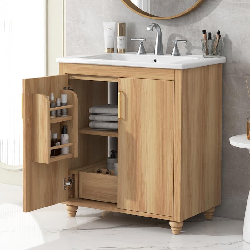 30"Bathroom Vanity with Sink Combo,Multi-functional Bathroom Cabinet with Doors and Drawer,MDF Board,Natural