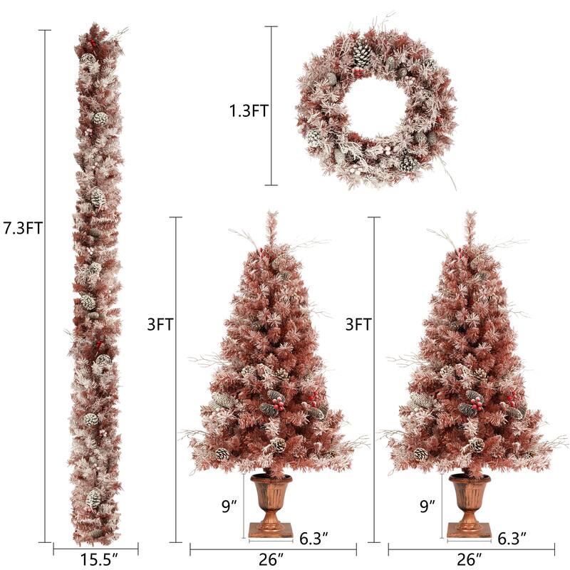 4-Pieces Set Artificial Christmas tree - Brown - Brown