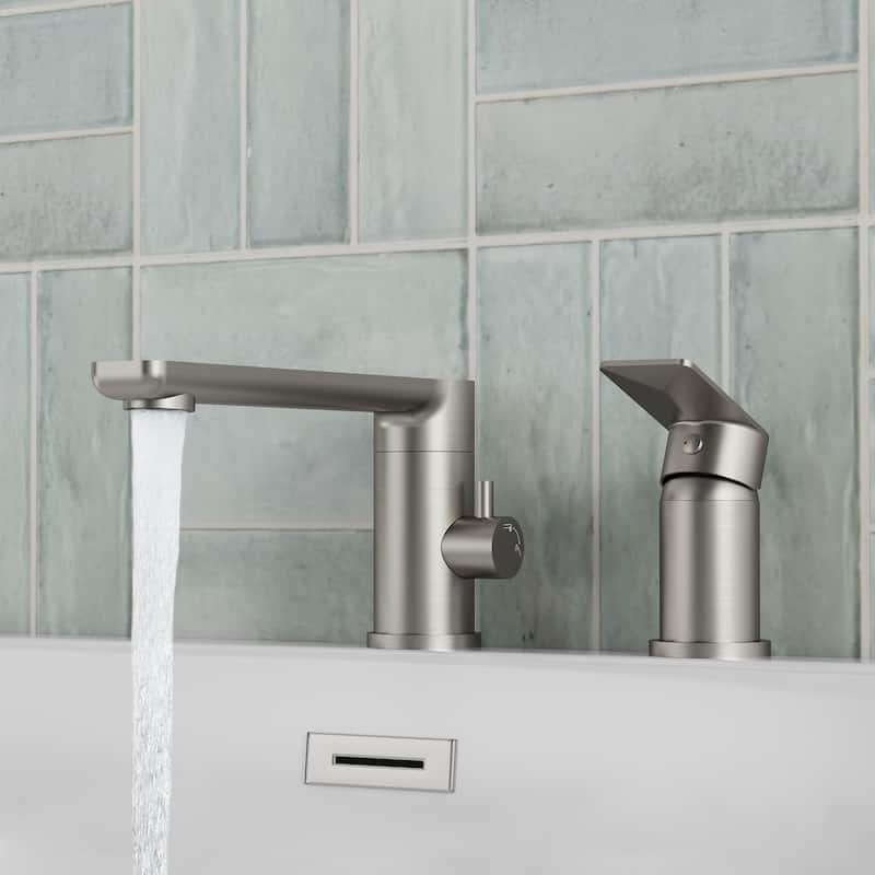 Modern Tub Filler with Hand Sprayer Deck Mount Tub Faucet with Hand Shower 3 Holes Bathtub Faucet Brass