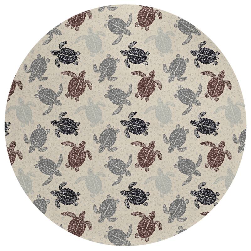 Indoor/ Outdoor Surfside Turtle Washable Rug New - Sand - 8' x 8'
