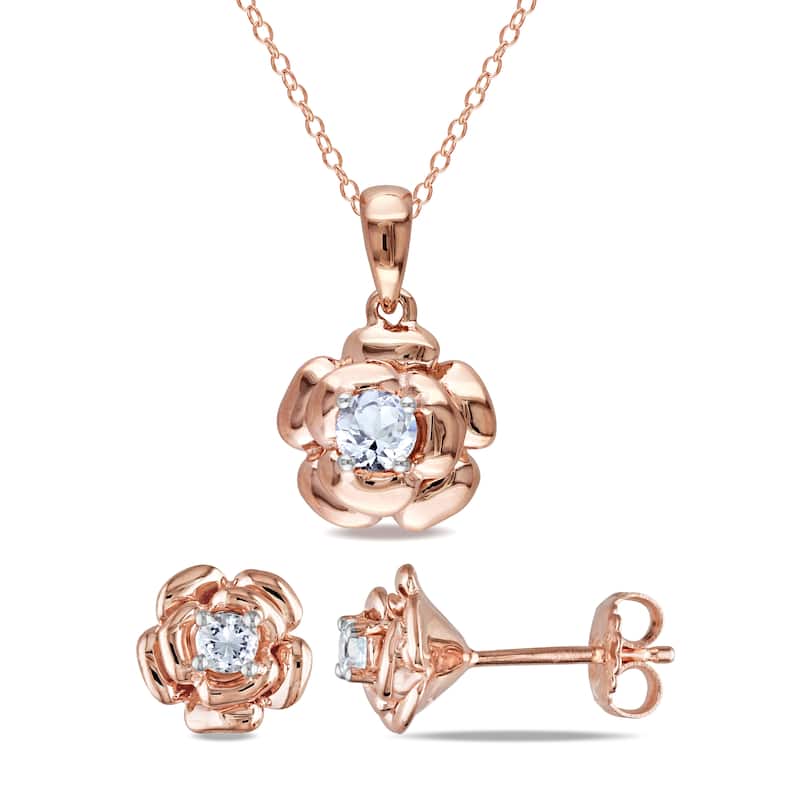 Miadora 2/3ct TGW Created White Sapphire 2-pc Set of Floral Earrings & Necklace Rose Silver