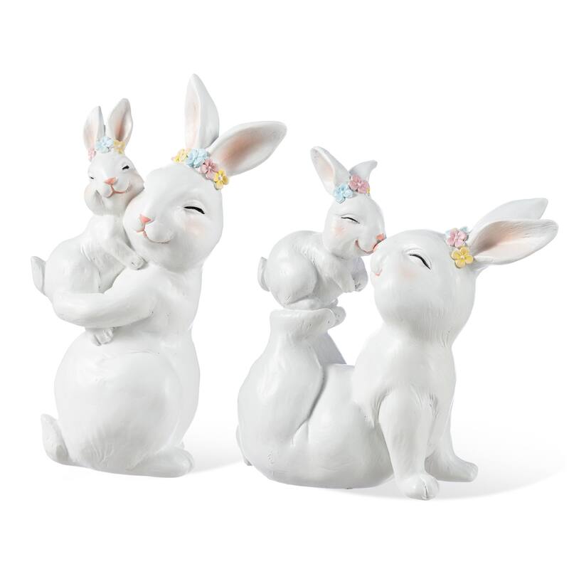 Glitzhome Easter 9.75"H Resin Bunny Figurine Table Decor Gifts (Set of 2) - Bunny Mom & Baby