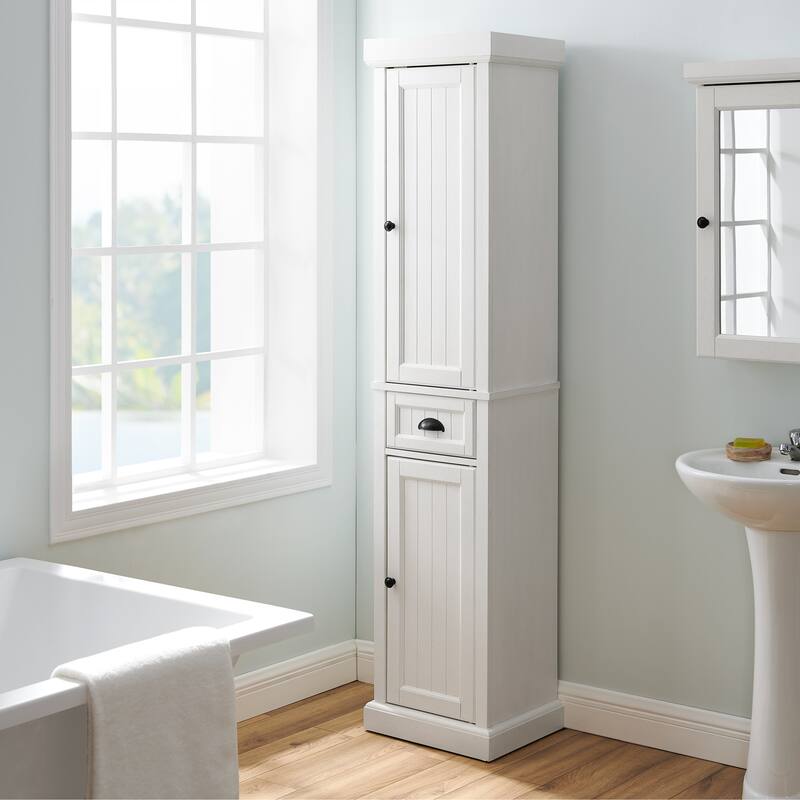 Crosley Seaside Tall Linen Cabinet Distressed White