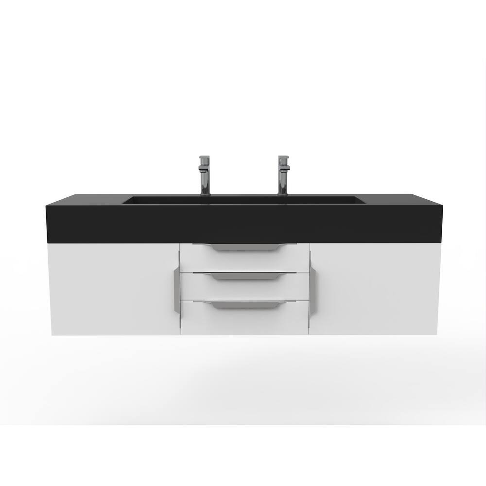 Nile 60" Wall Mounted Bathroom Vanity Set with Black Solid Surface Top
