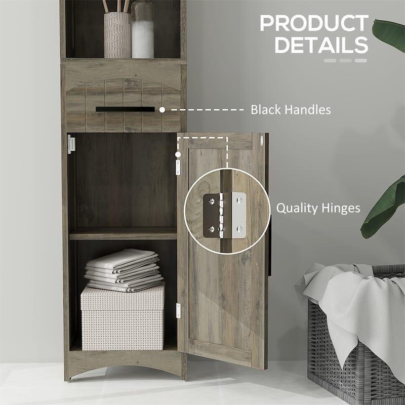 Weathered Grey Oak MDF Tall Bathroom Cabinet with Barn Door and Drawer - 13.4" L x 9.4" W x 66.9" H