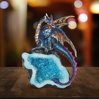 ICE ARMOR 5.5"H Colorful Dragon Guarding Blue Faux Crystal Cave ...