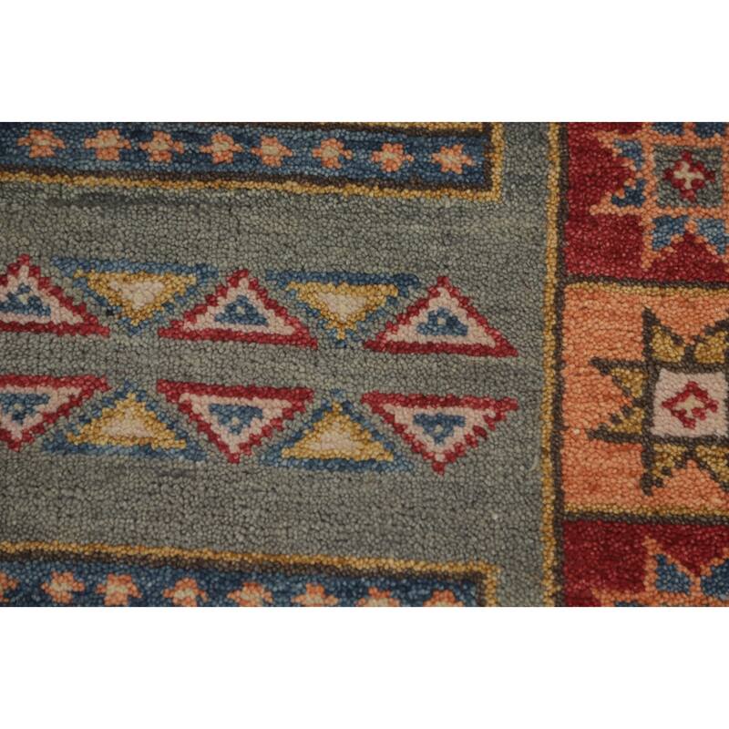 Hand-knotted Traditional Wool Grey Geometric Oriental Area Rug - 10' 1'' X 4' 0''