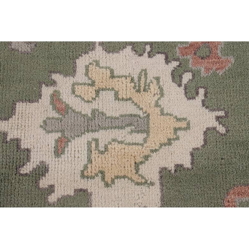 Green & Ivory Floral Oushak Oriental Area Rug Handmade Wool Carpet - 9'1" x 11'11"