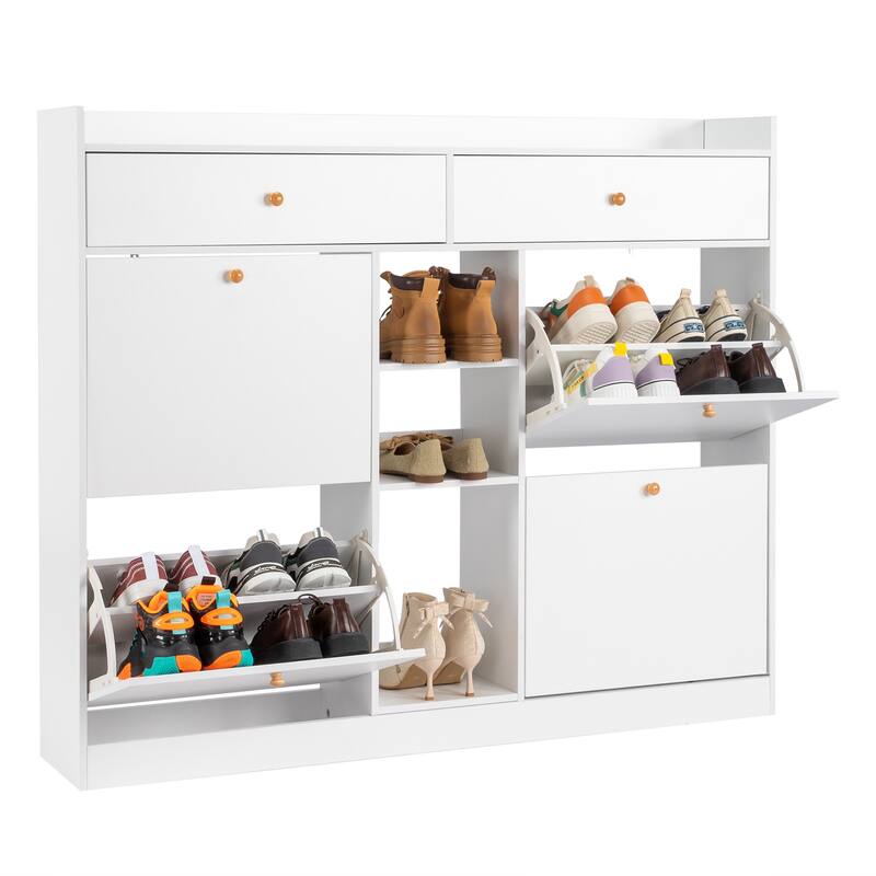White Shoe Cabinet with 4 Drawers and Storage Compartments for Entryway Hallway Organization - 50.39”W x 9.84”D x 42.13”H