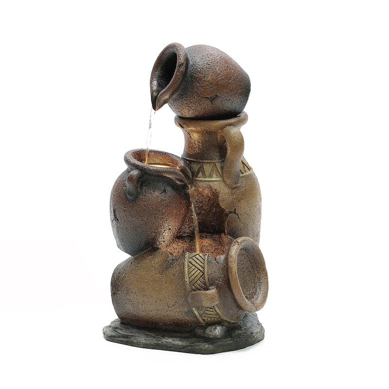 Brown Urns Resin Outdoor Fountain with LED Lights