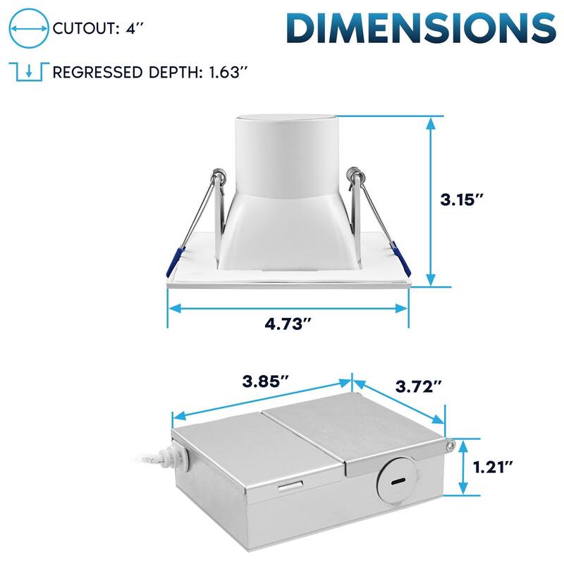 Luxrite 4 in. Square LED Recessed Ceiling Light J-Box 12W 5CCT 1060 Lumens Wet Rated IC Rated 4 Pack
