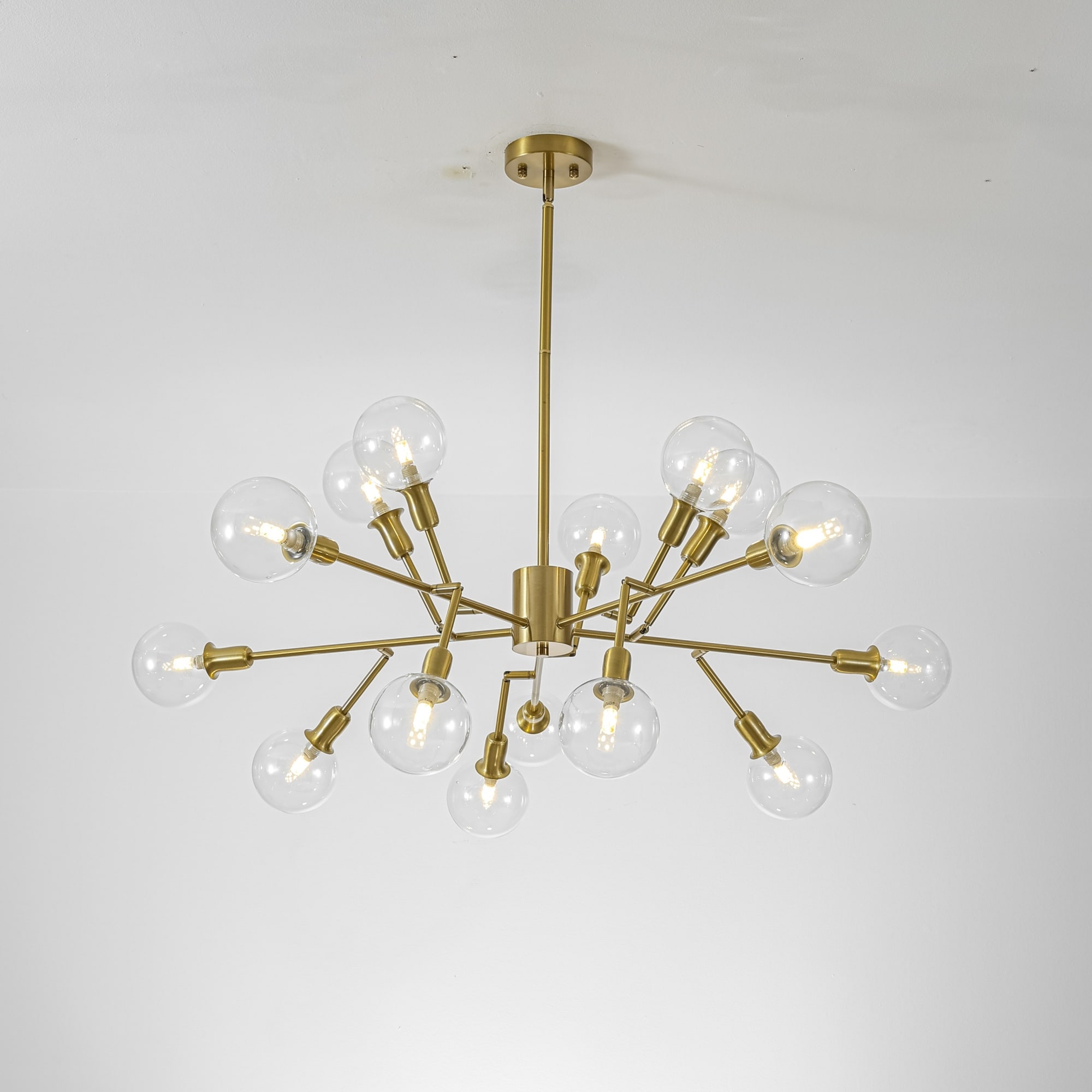 Rennnsan 47 in. 15-Light Modern Brass Glass Globe Bubble Chandelier with Adjustable Metal Arms - 47.2 in. Dia × 6.3 in. H