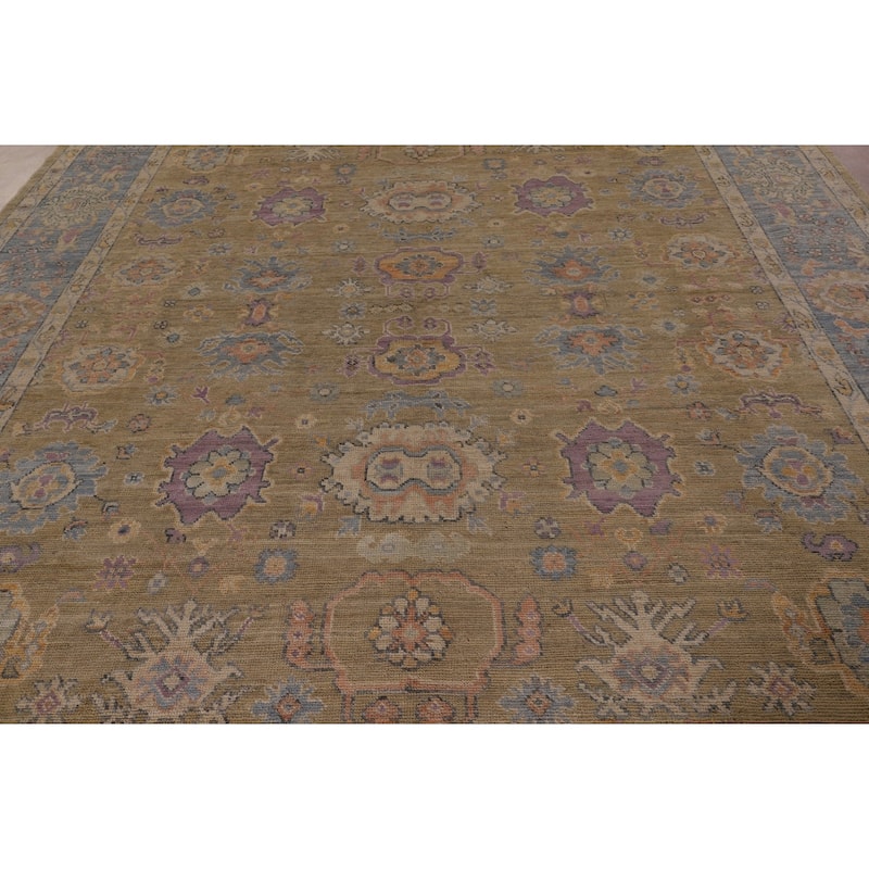 Vegetable Dye Floral Oushak Large Rug Hand-Knotted Wool Carpet - 9'10" x 13'6"