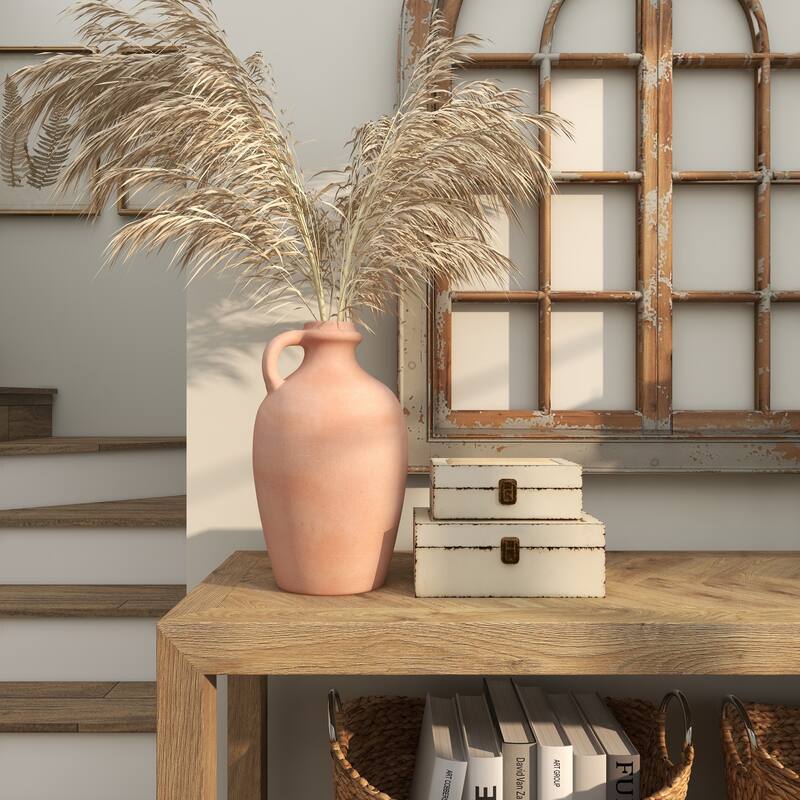 Orange Ceramic Terracotta Jug Decorative Vase with Handle - Orange