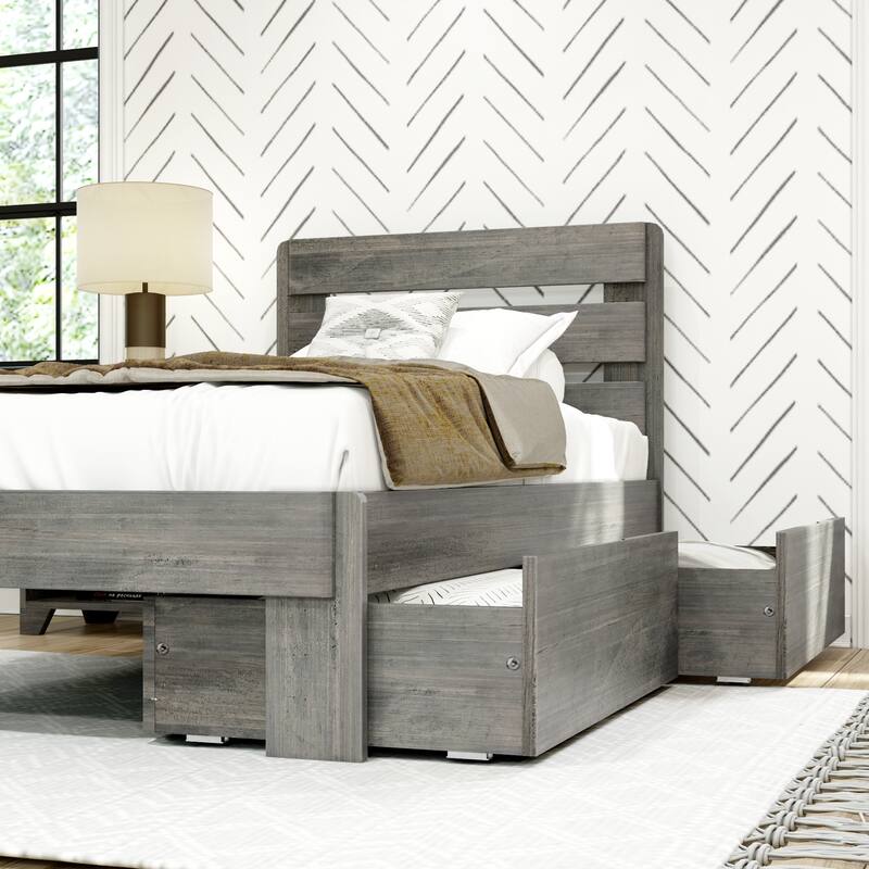 Max and Lily Farmhouse Twin Bed with Plank Headboard and Storage Drawers