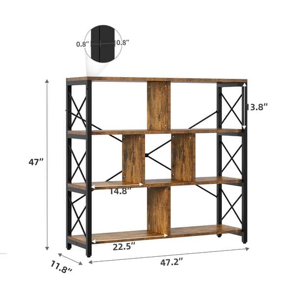 Moasis 4 Tier Cube Bookcases and Bookshelves, Industrial Wide Display Open Storage Book Shelf