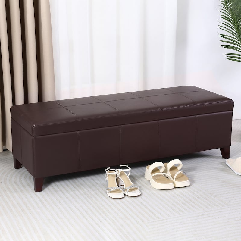 Adeco Faux Leather Storage Ottoman Bench for Bedroom - Brown