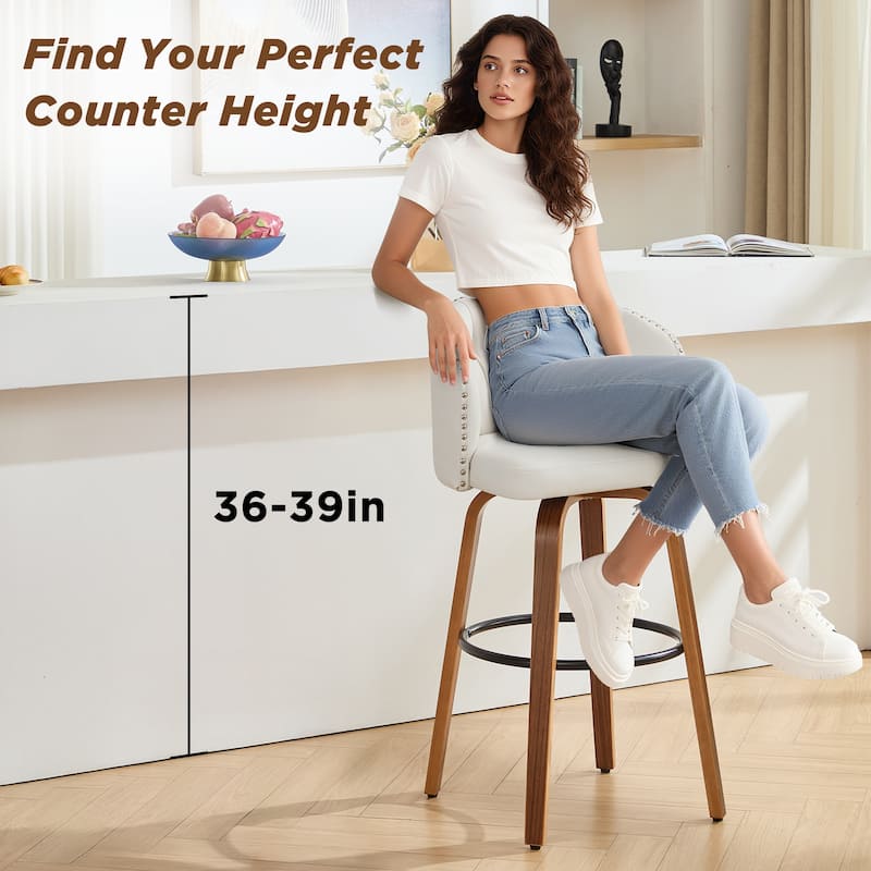 25.5" Faux Leather Upholstered Wood Frame Swivel Counter Height Bar Stool, Set of 2/4
