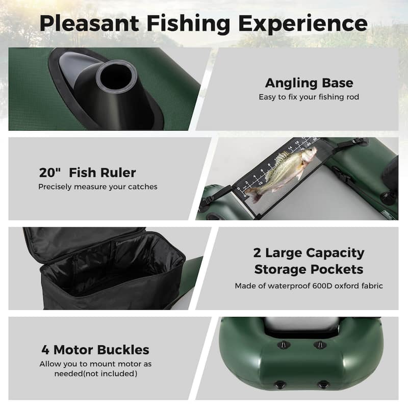 Costway Inflatable Fishing Float Tube with Fish Ruler Angling Base 2 - Camouflage - See Details
