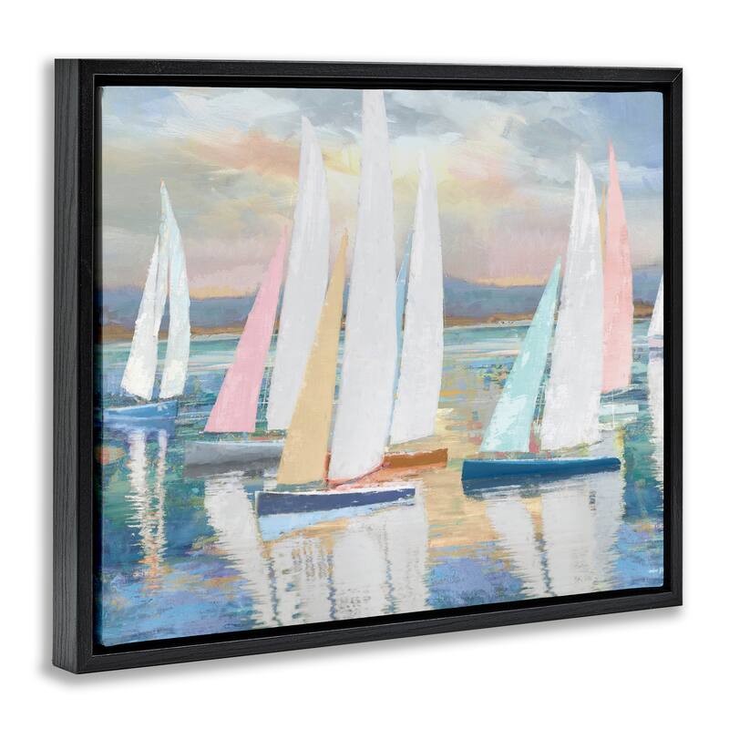 Stupell Abstract & Pastel Sailboat Fleet Framed Floater Canvas Wall Art Design By Amber Sterling