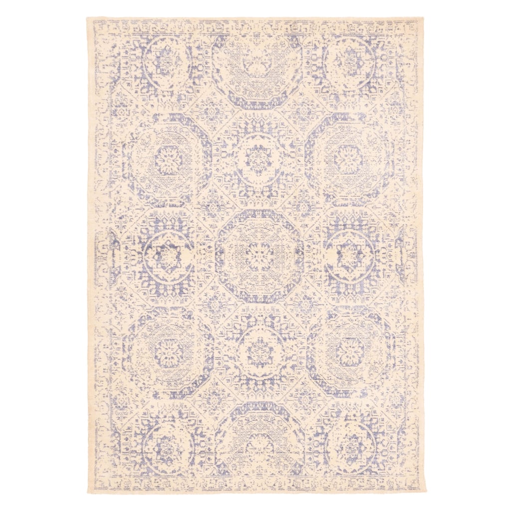 ECARPETGALLERY Hand Loomed Elysian Cream Silk, Wool Rug - 5'3 x 7'6