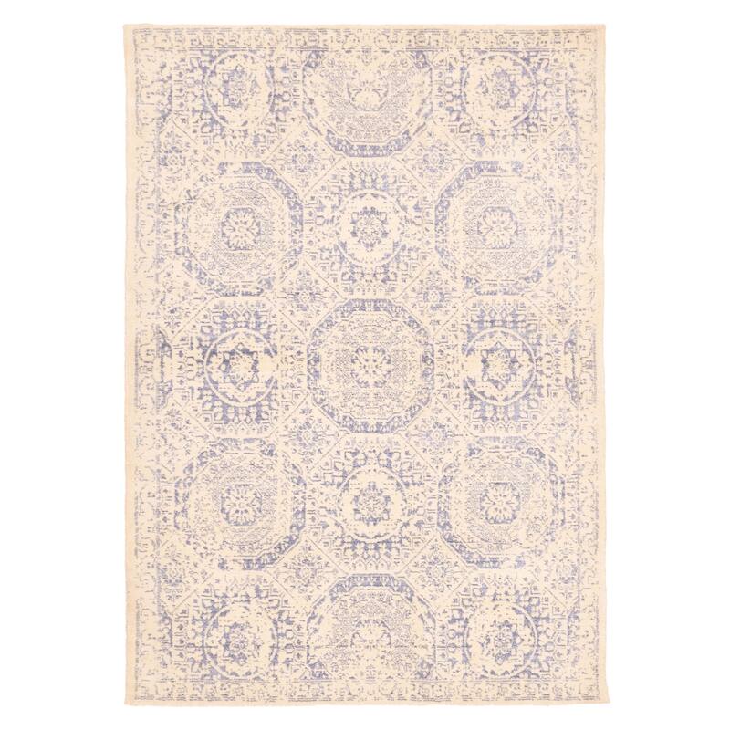ECARPETGALLERY Hand Loomed Elysian Cream Silk, Wool Rug - 5'3 x 7'6