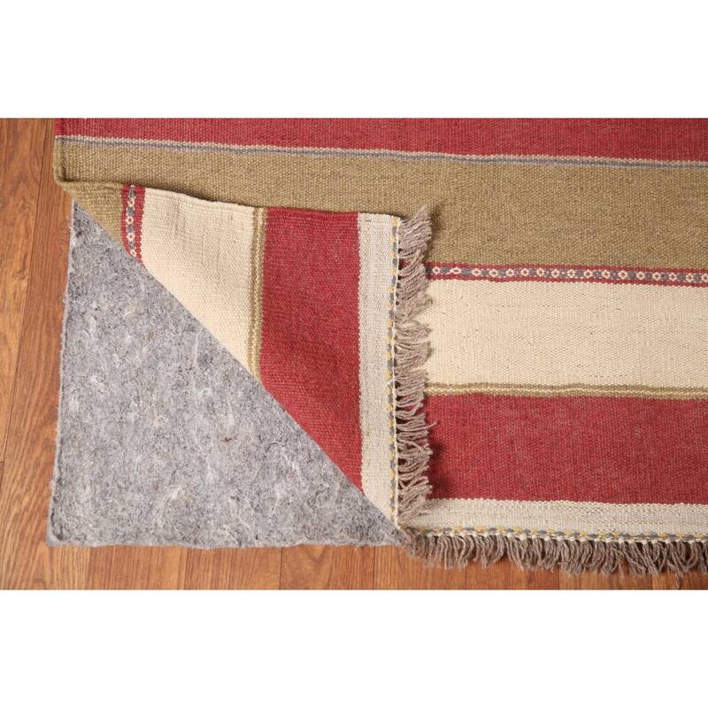 Striped Kilim Qashqai Persian Area Rug Flatweave Wool Carpet - 5'0" x 6'6"