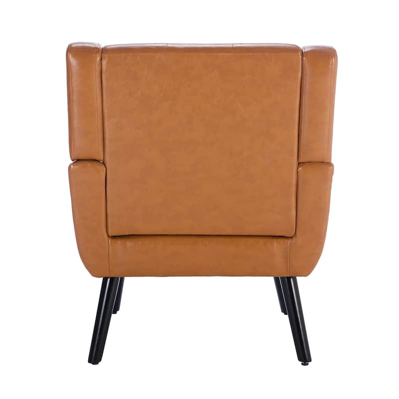 PU Leather Upholstered Accent Chair, Ergonomic Reading Side Chair, Single Sofa Chair with Curved Back & Wood Legs