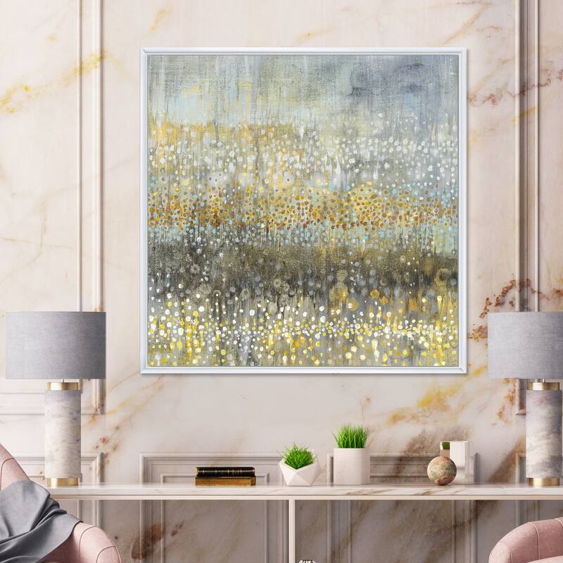 Designart "Glam Rain Abstract IV" Modern & Contemporary Framed Canvas - 36 in. wide x 36 in. high - White
